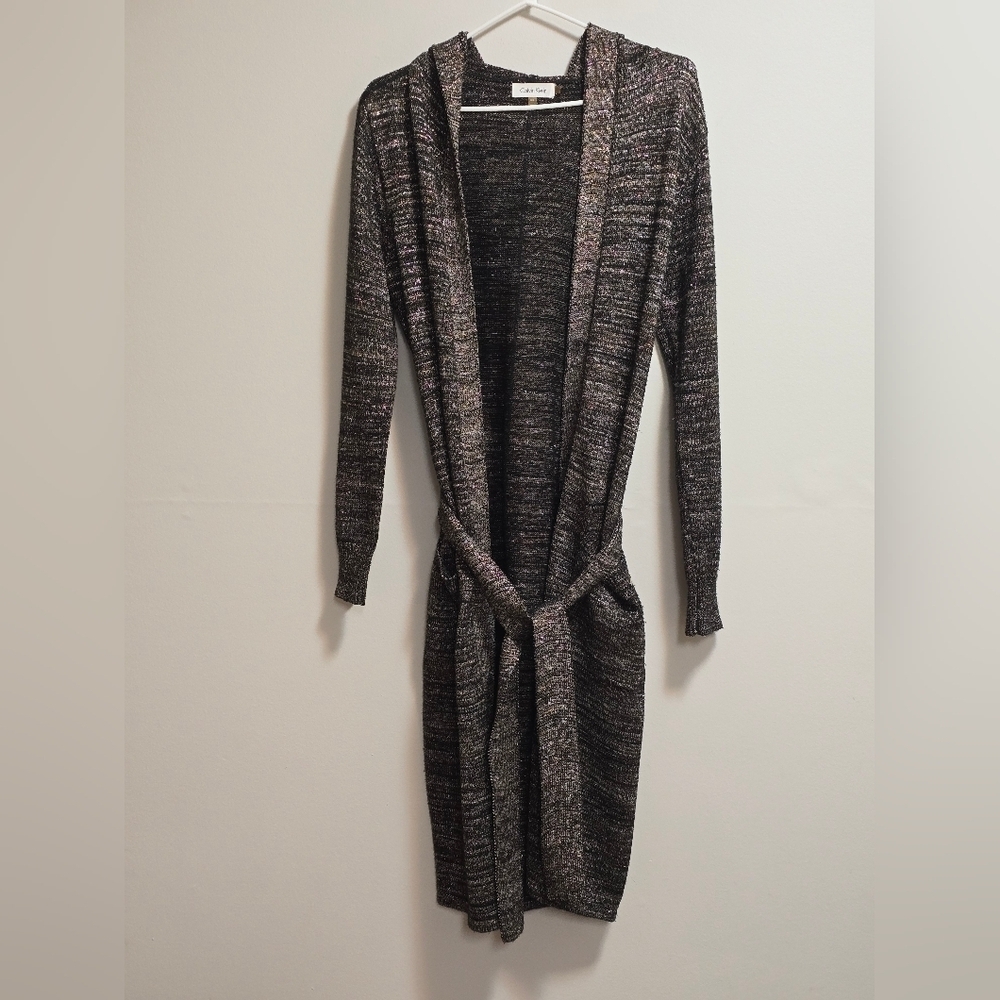Calvin klein  hooded maxi cardigan with belt color black and gold size small